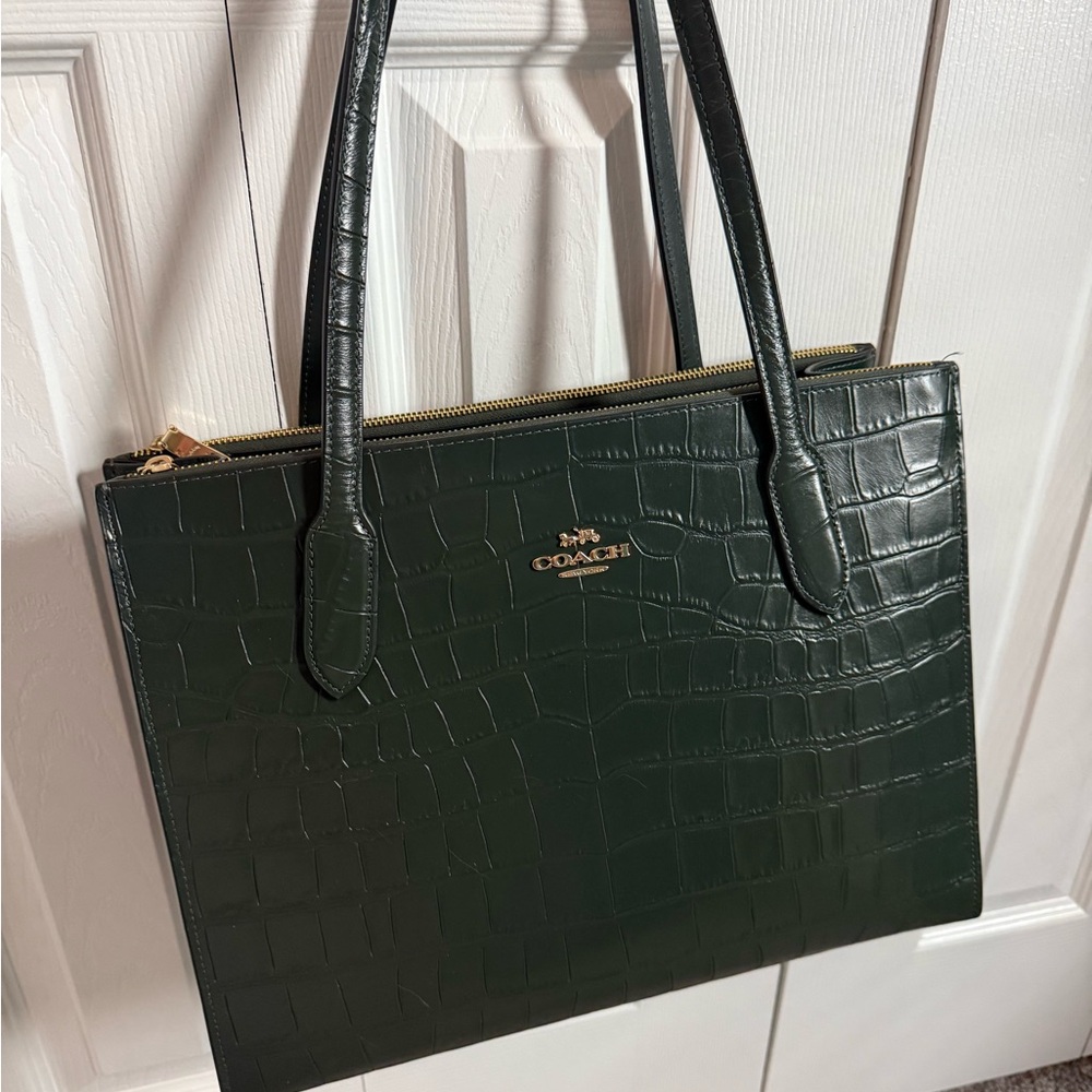 Coach Dark Green Croc-Embossed Tote